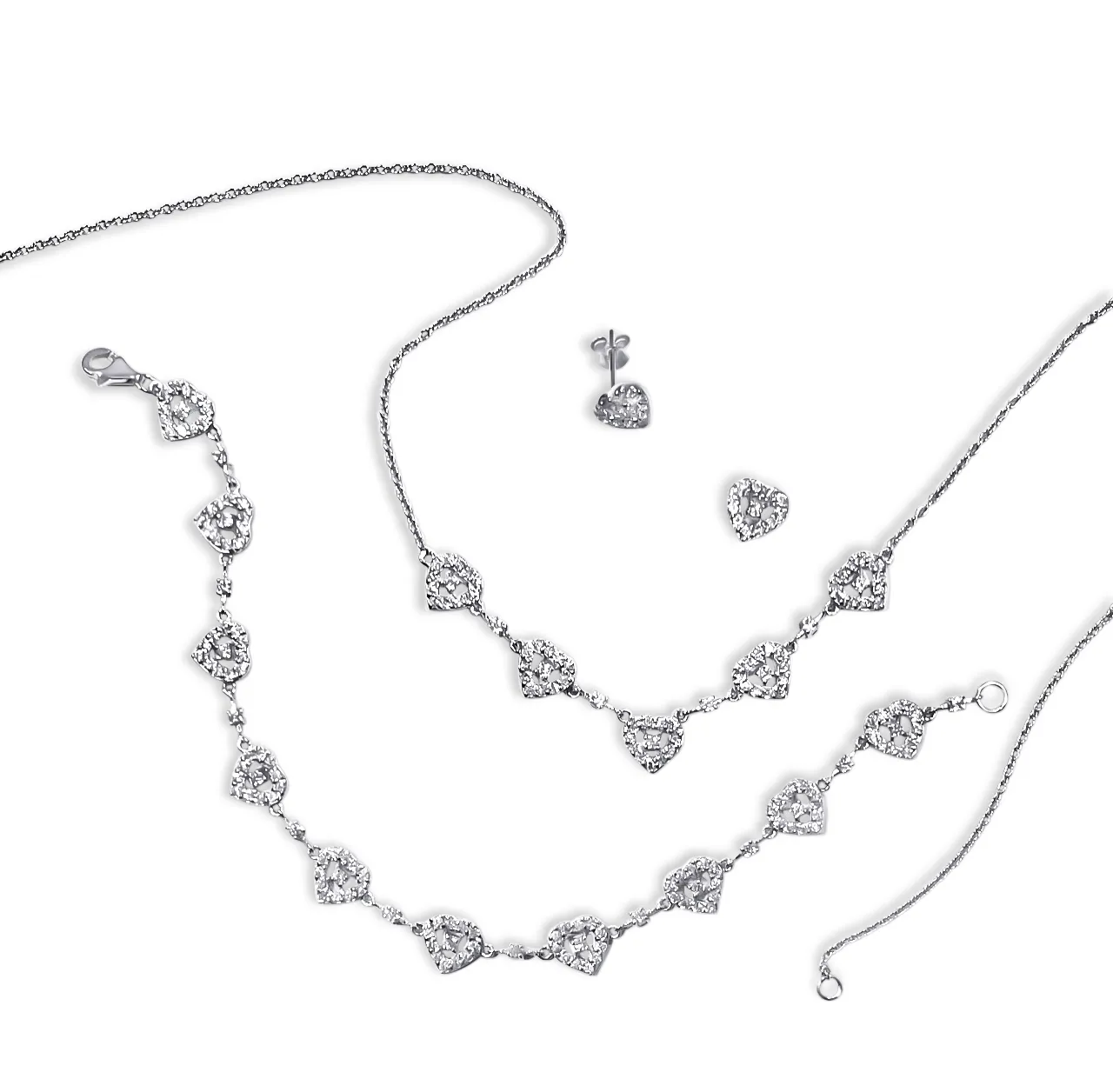 Σετ,  γυναικείο,  925 ασήμι, , κολιέ(44 εκατοστά), σκουλαρίκια & βραχιόλι(19,3 εκατοστά), με καρδιές, ζιργκόν &  άσπρο, επιπλατίνωμα, silverline, 1630020001,